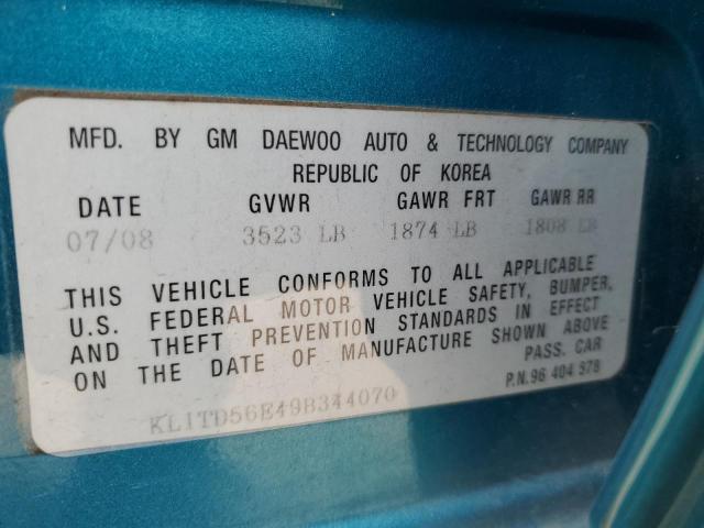 KL1TD56E49B344070 - 2009 CHEVROLET AVEO LS Mavi foto 13