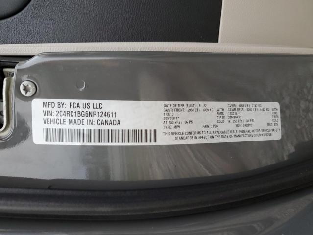 2C4RC1BG6NR124611 - 2022 CHRYSLER PACIFICA TOURING L GRAY photo 13