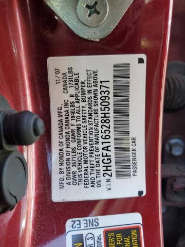 2HGFA16528H509371 - 2008 HONDA CIVIC LX RED photo 12