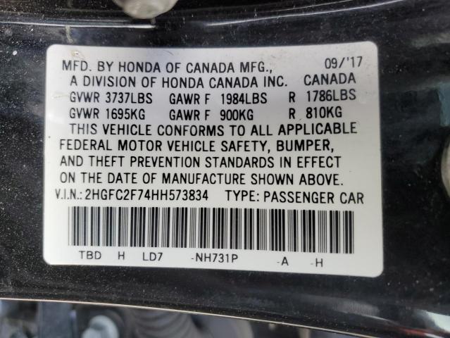 2HGFC2F74HH573834 - 2017 HONDA CIVIC EX BLACK photo 12