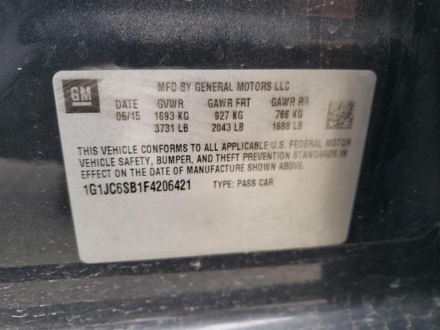 1G1JC6SB1F4206421 - 2015 CHEVROLET SONIC LT GRAY photo 12