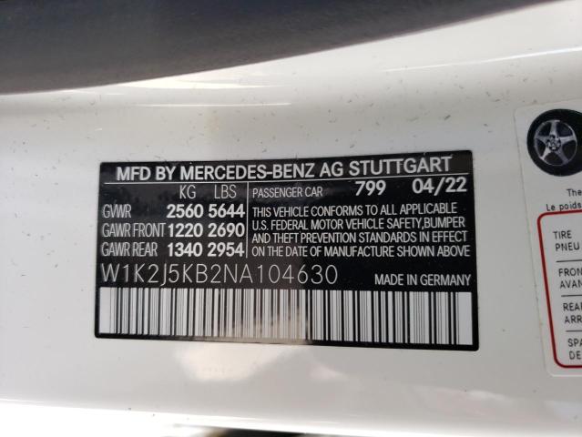 W1K2J5KB2NA104630 - 2022 MERCEDES-BENZ CLS 450 4MATIC WHITE photo 12