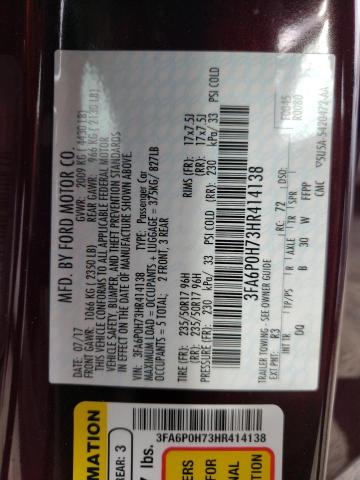 3FA6P0H73HR414138 - 2017 FORD FUSION SE BURGUNDY photo 12