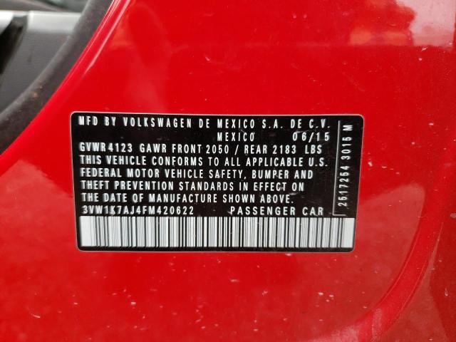 3VW1K7AJ4FM420622 - 2015 VOLKSWAGEN JETTA BASE 红色 照片 12