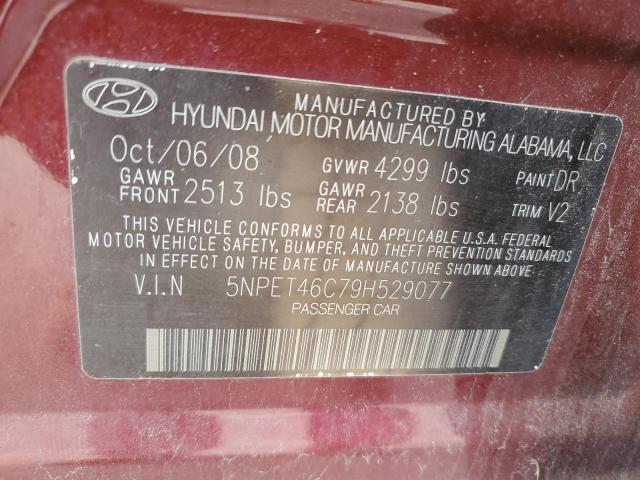 5NPET46C79H529077 - 2009 HYUNDAI SONATA GLS BURGUNDY photo 12