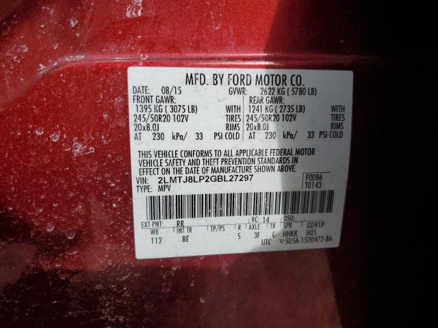 2LMTJ8LP2GBL27297 - 2016 LINCOLN MKX RESERVE RED photo 13