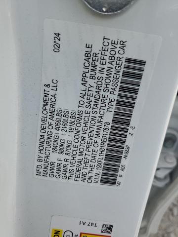 19XFL1H81RE017878 - 2024 HONDA CIVIC SPORT TOURING WHITE photo 12