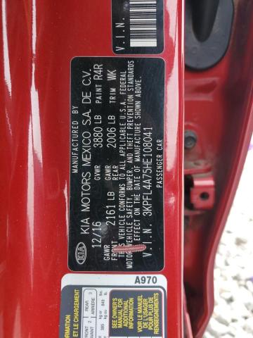 3KPFL4A75HE108041 - 2017 KIA FORTE LX RED photo 12