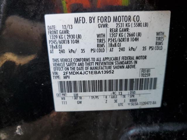 2FMDK4JC1EBA13952 - 2014 FORD EDGE SEL BLACK photo 12