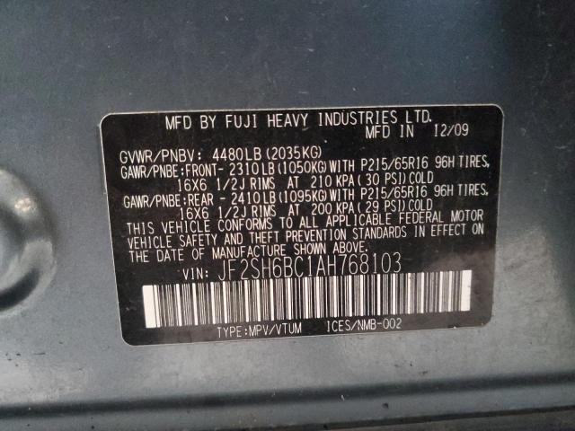 JF2SH6BC1AH768103 - 2010 SUBARU FORESTER XS Türkis Foto 14