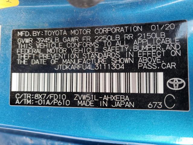 JTDKARFU4L3111304 - 2020 TOYOTA PRIUS L BLUE photo 12