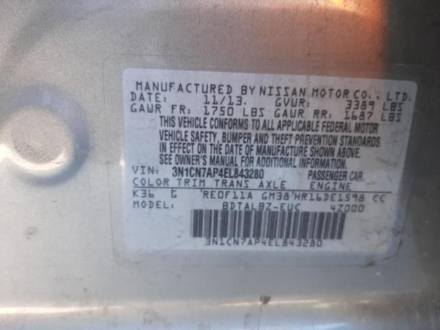 3N1CN7AP4EL843280 - 2014 NISSAN VERSA S SILVER photo 13