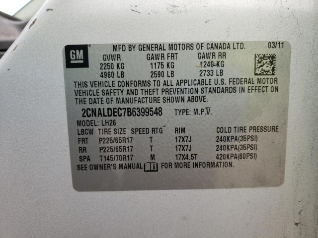 2CNALDEC7B6399548 - 2011 CHEVROLET EQUINOX LT SILVER photo 13