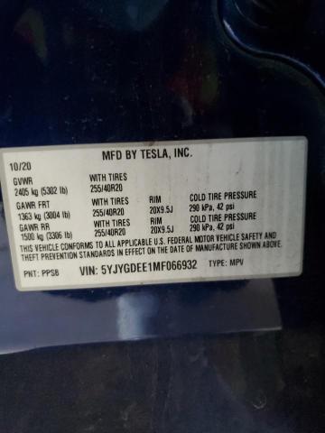 5YJYGDEE1MF066932 - 2021 TESLA MODEL Y BLUE photo 12