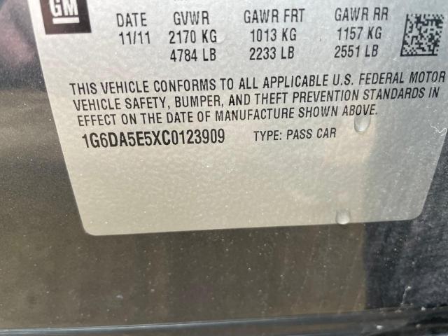 1G6DA5E5XC0123909 - 2012 CADILLAC CTS GRAY photo 10