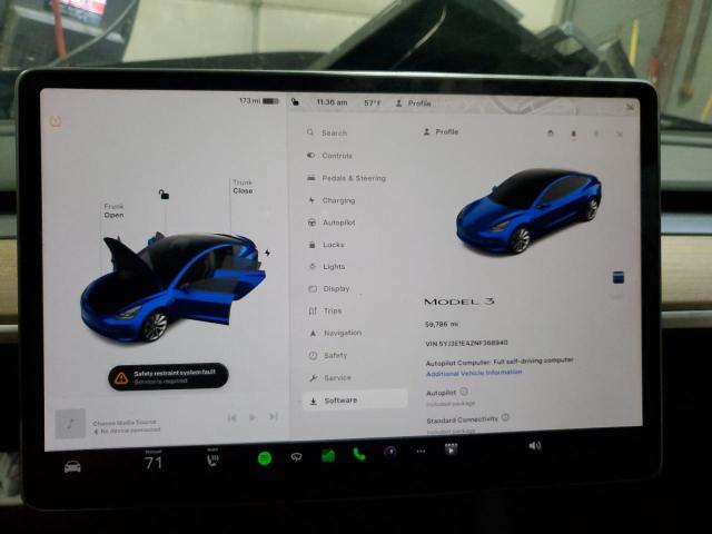 5YJ3E1EA2NF368940 - 2022 TESLA MODEL 3 BLUE photo 9