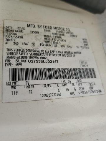 5LMFU27538LJ02147 - 2008 LINCOLN NAVIGATOR 奶油色 照片 14