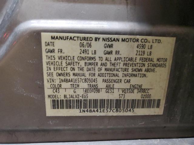 1N4BA41E57C805045 - 2007 NISSAN MAXIMA SE GRAY photo 13