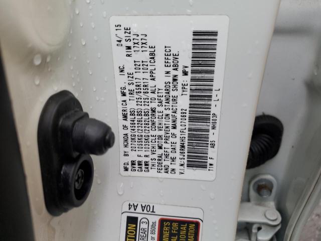 5J6RM4H51FL070692 - 2015 HONDA CR-V EX WHITE photo 12