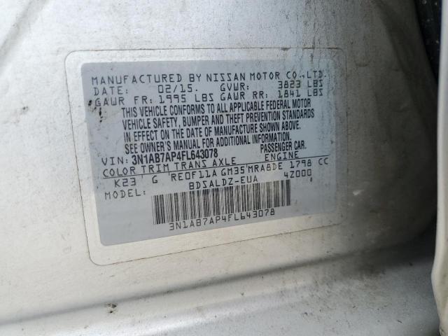 3N1AB7AP4FL643078 - 2015 NISSAN SENTRA S SILVER photo 12