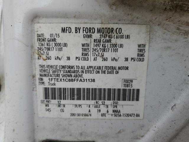 1FTEX1C88FFA31138 - 2015 FORD F150 SUPER CAB WHITE photo 13