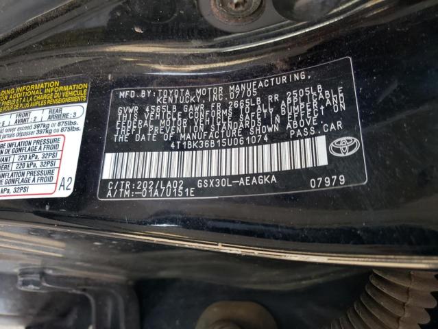 4T1BK36B15U061074 - 2005 TOYOTA AVALON XL BLACK photo 12