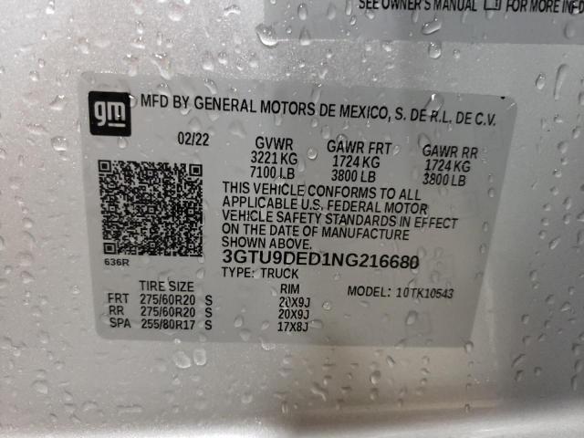 3GTU9DED1NG216680 - 2022 GMC SIERRA LIM K1500 SLT SILVER photo 12