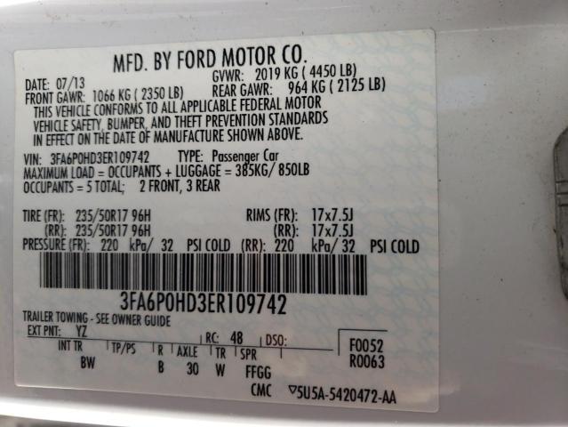 3FA6P0HD3ER109742 - 2014 FORD FUSION SE WHITE photo 12