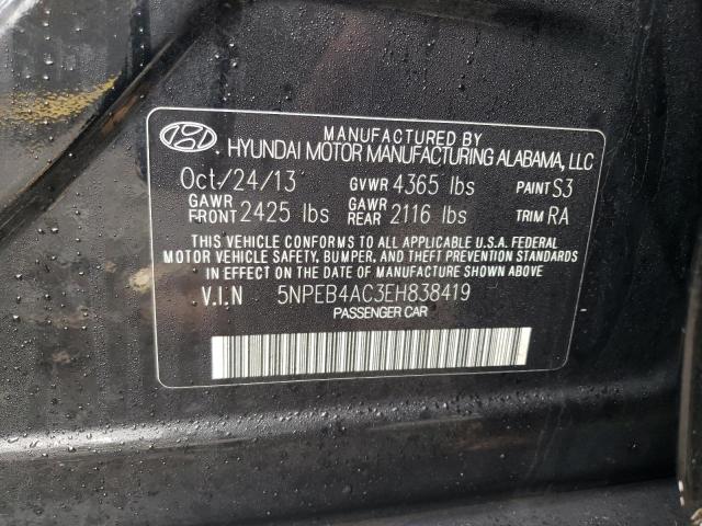 5NPEB4AC3EH838419 - 2014 HYUNDAI SONATA GLS BLACK photo 12