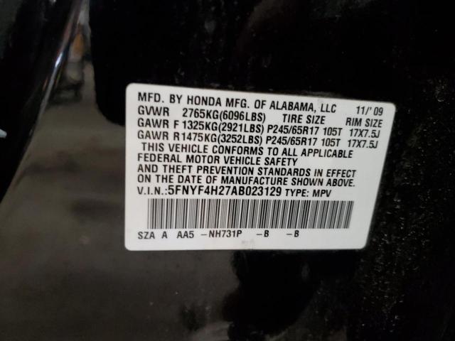 5FNYF4H27AB023129 - 2010 HONDA PILOT LX BLACK photo 12