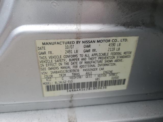 1N4BA41E28C809636 - 2008 NISSAN MAXIMA SE SILVER photo 13