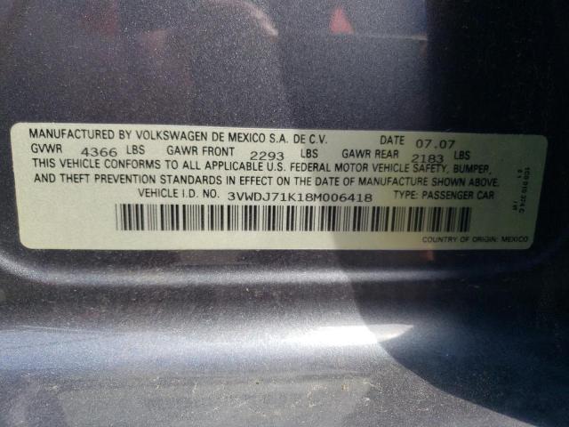 3VWDJ71K18M006418 - 2008 VOLKSWAGEN GLI ნაცრისფერი ფოტო 12