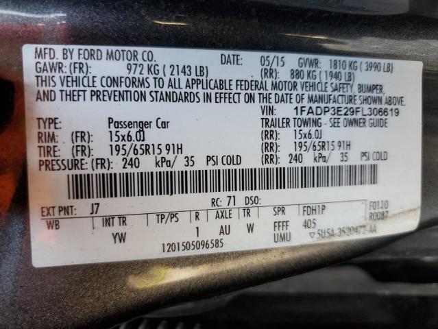 1FADP3E29FL306619 - 2015 FORD FOCUS S GRAY photo 12