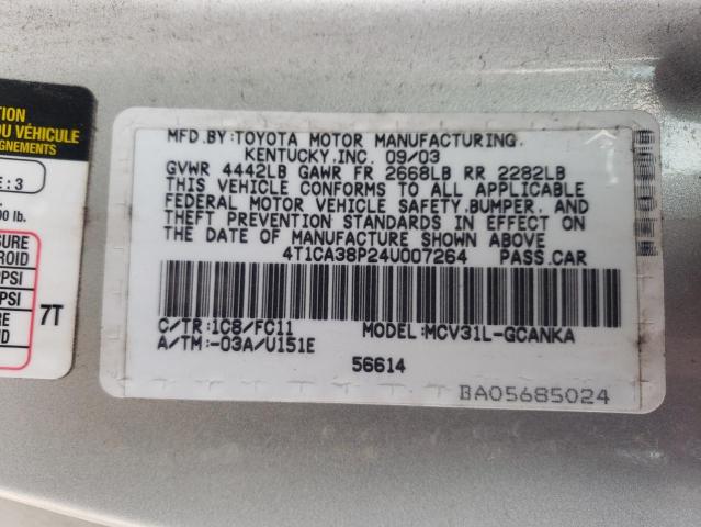 4T1CA38P24U007264 - 2004 TOYOTA CAMRY SOLA SE SILVER photo 12