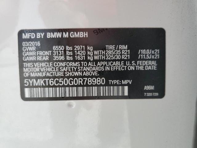 5YMKT6C50G0R78980 - 2016 BMW X5 M WHITE photo 12