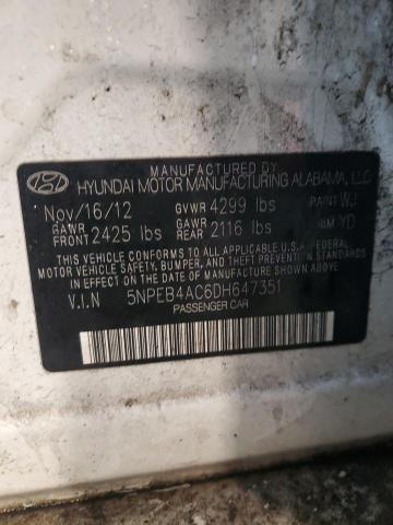 5NPEB4AC6DH647351 - 2013 HYUNDAI SONATA GLS WHITE photo 12