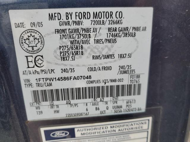 1FTPW14586FA07048 - 2006 FORD F150 SUPERCREW BLUE photo 12