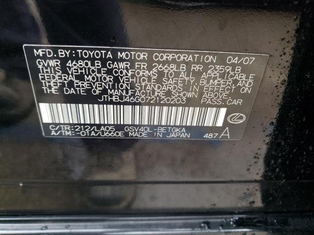 JTHBJ46G072120203 - 2007 LEXUS ES 350 BLACK photo 12