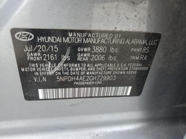 5NPDH4AE2GH729903 - 2016 HYUNDAI ELANTRA SE SILVER photo 12