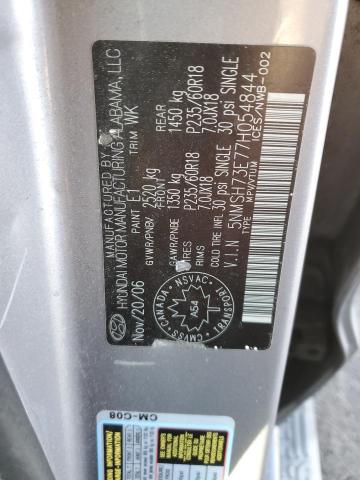 5NMSH73E77H054844 - 2007 HYUNDAI SANTA FE SE SILVER photo 13