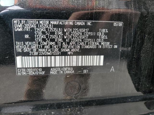 2T3BF33V09W015591 - 2009 TOYOTA RAV4 BLACK photo 13