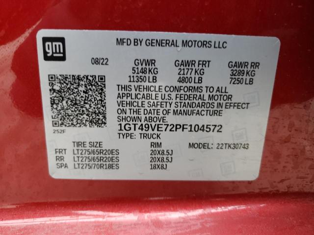 1GT49VE72PF104572 - 2023 GMC SIERRA K3500 AT4 RED photo 12