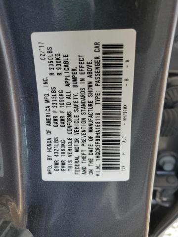 1HGCR2F90HA168118 - 2017 HONDA ACCORD EXL GRAY photo 12