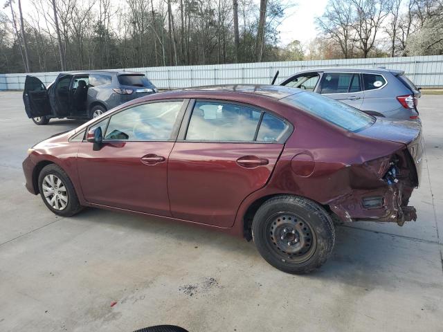 19XFB2F52CE074485 - 2012 HONDA CIVIC LX BURGUNDY photo 2