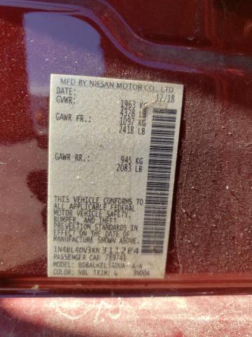 1N4BL4DV3KN311284 - 2019 NISSAN ALTIMA SV RED photo 12