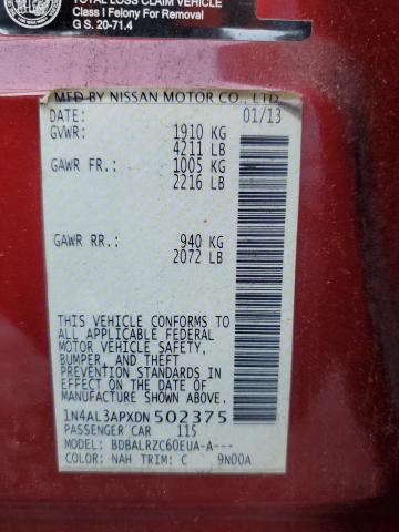 1N4AL3APXDN502375 - 2013 NISSAN ALTIMA 2.5 RED photo 12