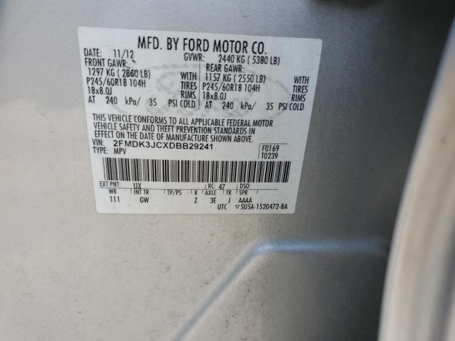 2FMDK3JCXDBB29241 - 2013 FORD EDGE SEL SILVER photo 12