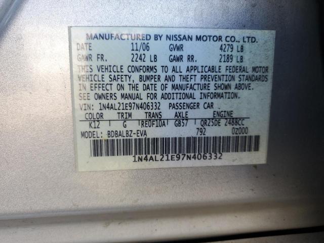 1N4AL21E97N406332 - 2007 NISSAN ALTIMA 2.5 SILVER photo 13