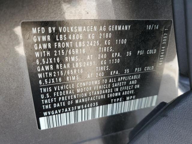 WVGAV7AX3FW544035 - 2015 VOLKSWAGEN TIGUAN S CHARCOAL photo 14