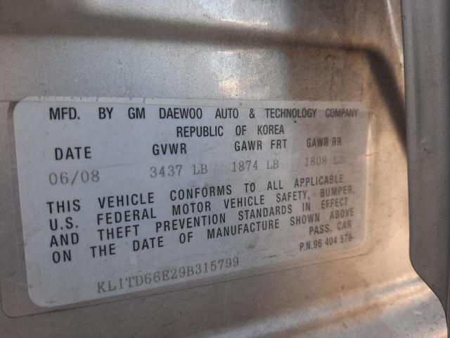 KL1TD66E29B315799 - 2009 CHEVROLET AVEO LS 灰色 照片 12